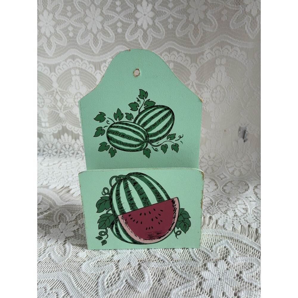 Vintage Wooden Watermelon Mail Holder Letter Caddy Country Kitchen Cottagecore